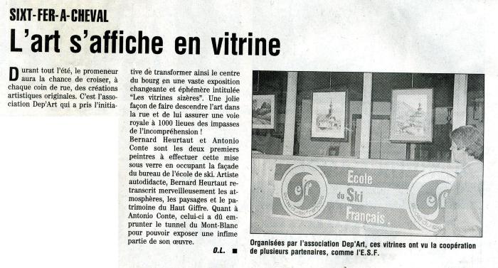 Article de journal sur une exposition d'art à Sixt-Fer-à-Cheval le 29 juin 1997