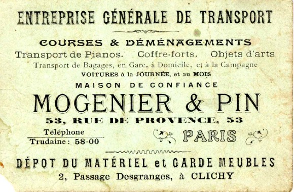 Carte de l'Entreprise Générale de Transport MOGENIER & PIN