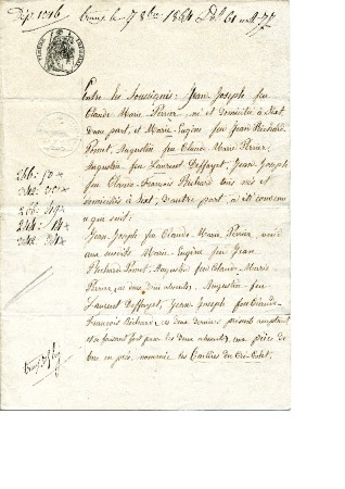 Acte de vente d’une pièce de terre en prés entre Jean Joseph PERRIER et Marie Eugène – 1864