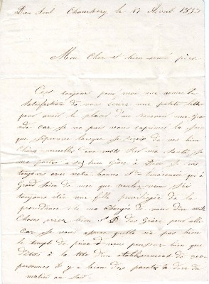 Lettre de sœur Hedwige MOCCAND à son père Pierre Joseph MOCCAND le 20/04/1853