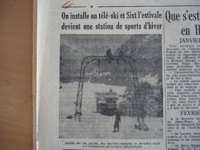 Article de journal sur l'installation du téléski de Sixt en 1950
