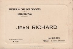 Carte de visite du Café des Cascades à Nambride